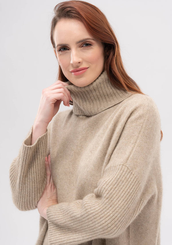 Audra Cape Sweater in Latte | Merinomink at Sarah Thomson Melrose | UK Stockist | Details