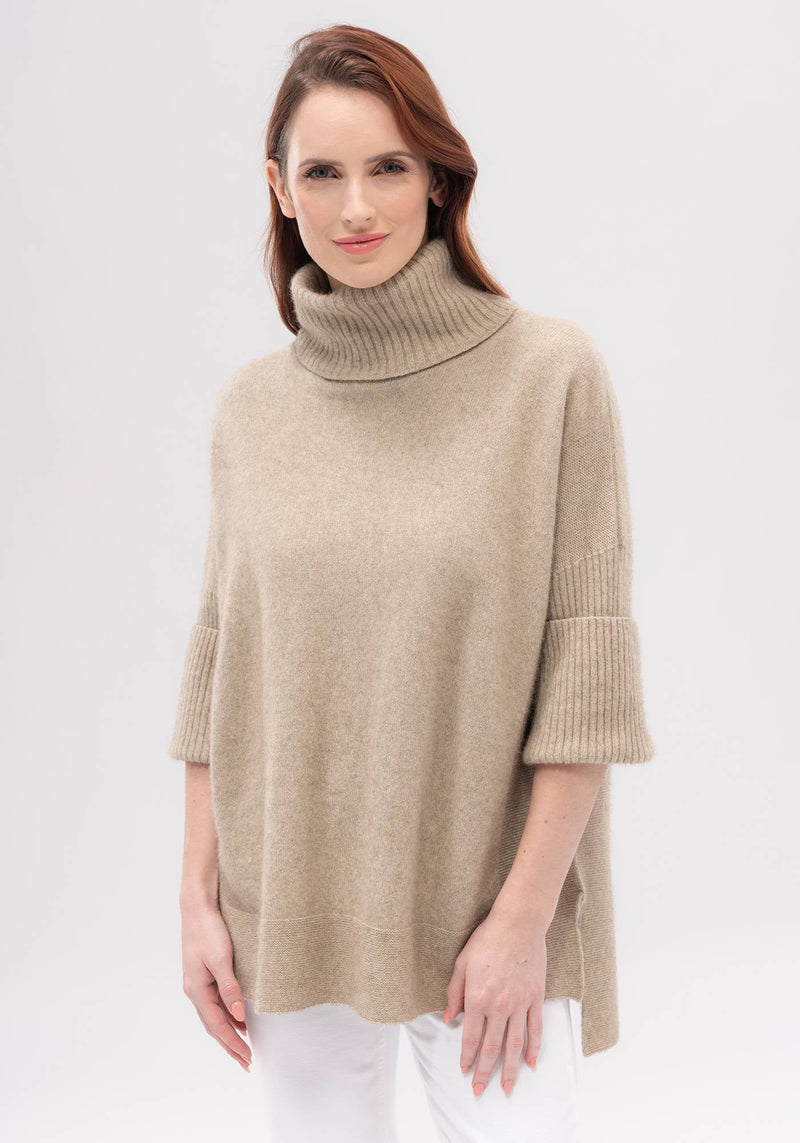 Audra Cape Sweater in Latte | Merinomink at Sarah Thomson Melrose | UK Stockist | Worn on model