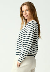 Fountain Sweater in White Linen & Tide Pool Stripe | Untouched World