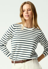 Fountain Sweater in White Linen & Tide Pool Stripe | Untouched World
