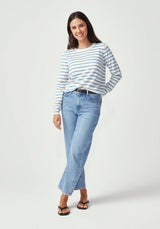 Fountain Sweater in White Linen & Sky Blue Stripe | Untouched World