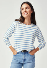 Fountain Sweater in White Linen & Sky Blue Stripe | Untouched World