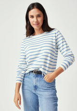 Fountain Sweater in White Linen & Sky Blue Stripe | Untouched World