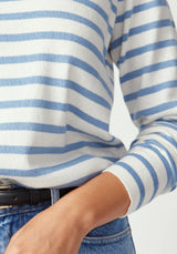 Fountain Sweater in White Linen & Sky Blue Stripe | Untouched World