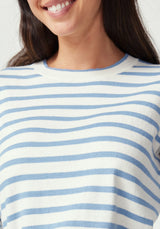 Fountain Sweater in White Linen & Sky Blue Stripe | Untouched World
