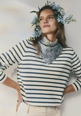 Fountain Sweater in White Linen & Tide Pool Stripe | Untouched World