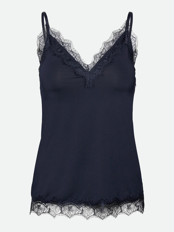 Lace Strap Vest Top in Navy | Rosemunde