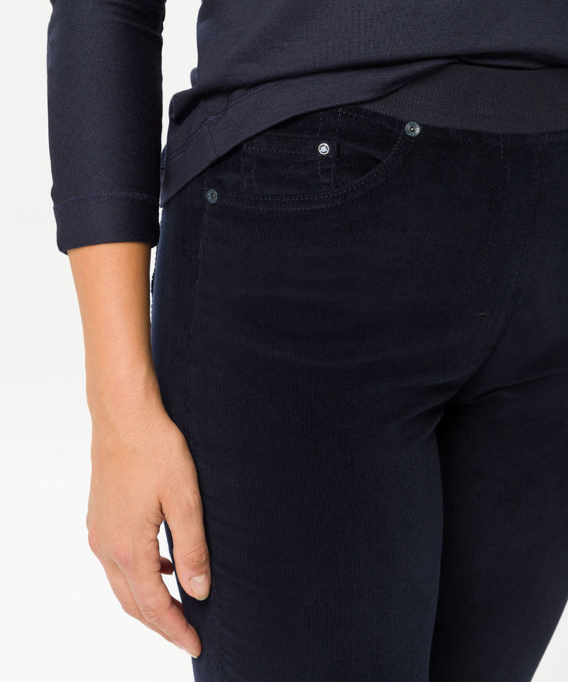 Pamina Navy Corduroy Pull-On Trousers | Brax at Sarah Thomson Melrose | Front pocket details
