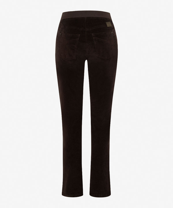 Pamina Dark Brown Corduroy Pull-On Trousers | Brax at Sarah Thomson Melrose | Pack shot