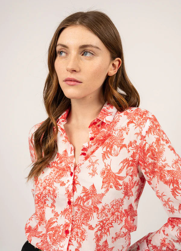 Sarah Red and White Printed Cotton Shirt | Saint James at Sarah Thomson | Details