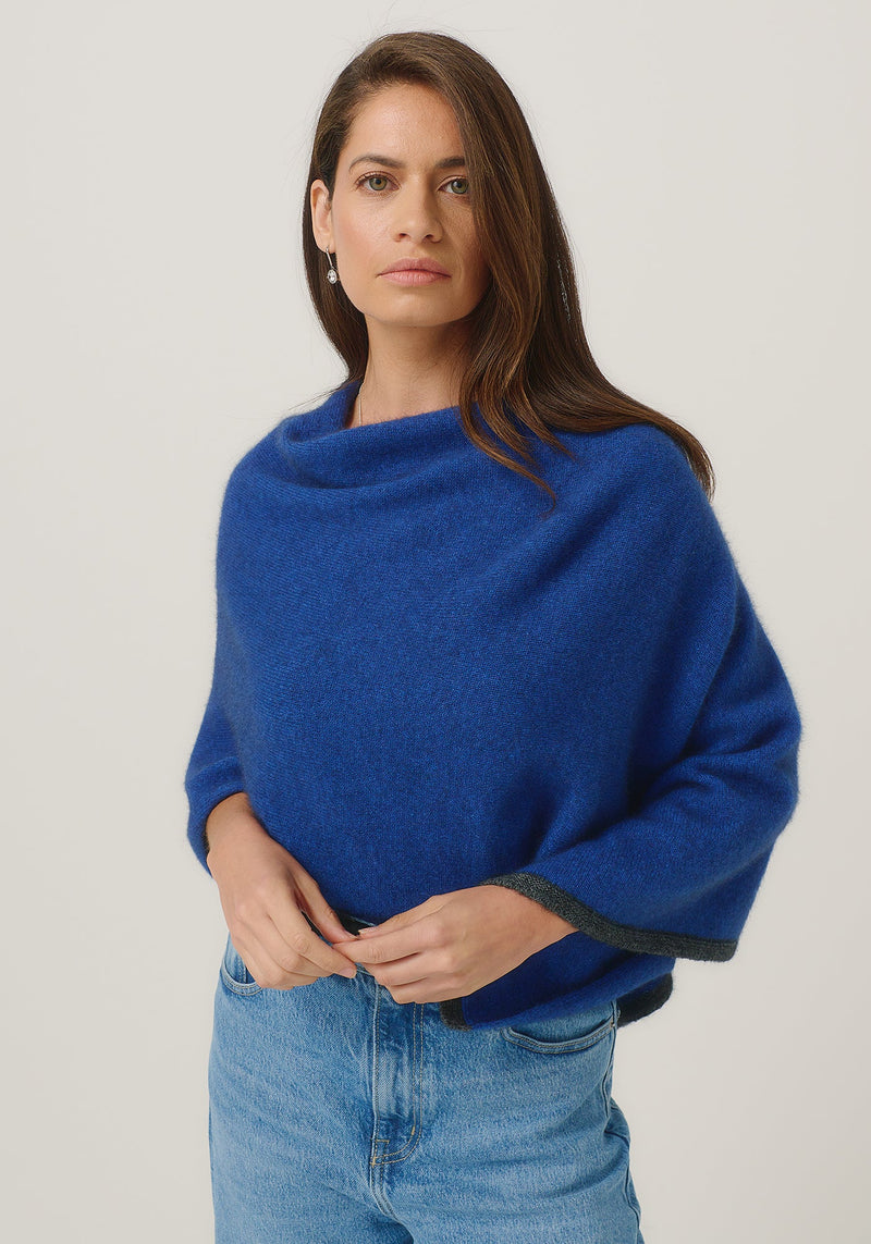 Two Tone Poncho in Dusty Blue/Slate | Merinomink