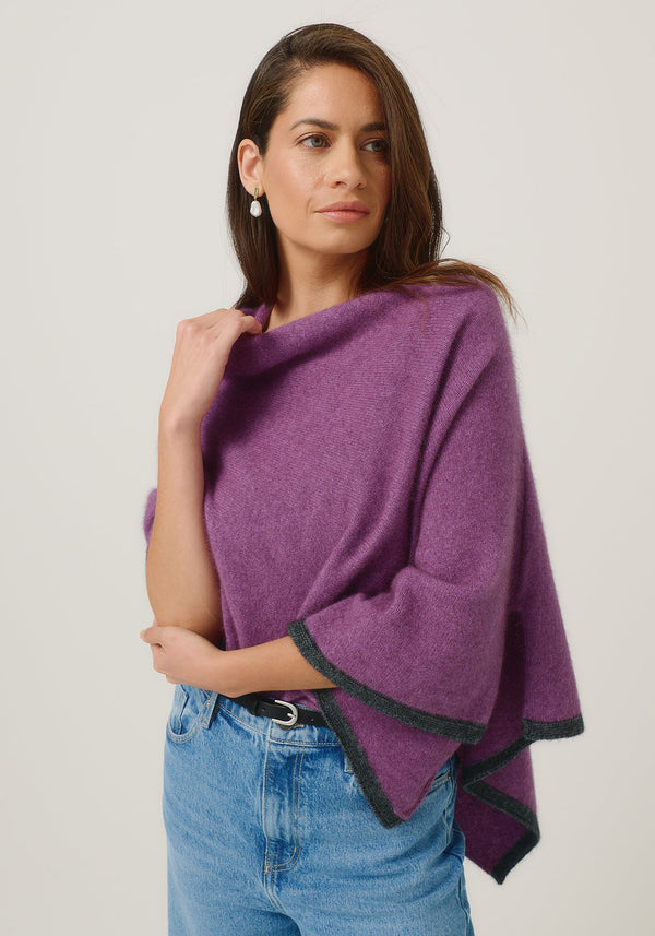 Two Tone Poncho in Lavender/Slate | Merinomink