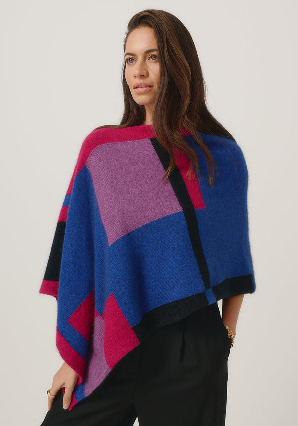 Empress Poncho in Dusty Blue/Lupin Multi | Merinomink