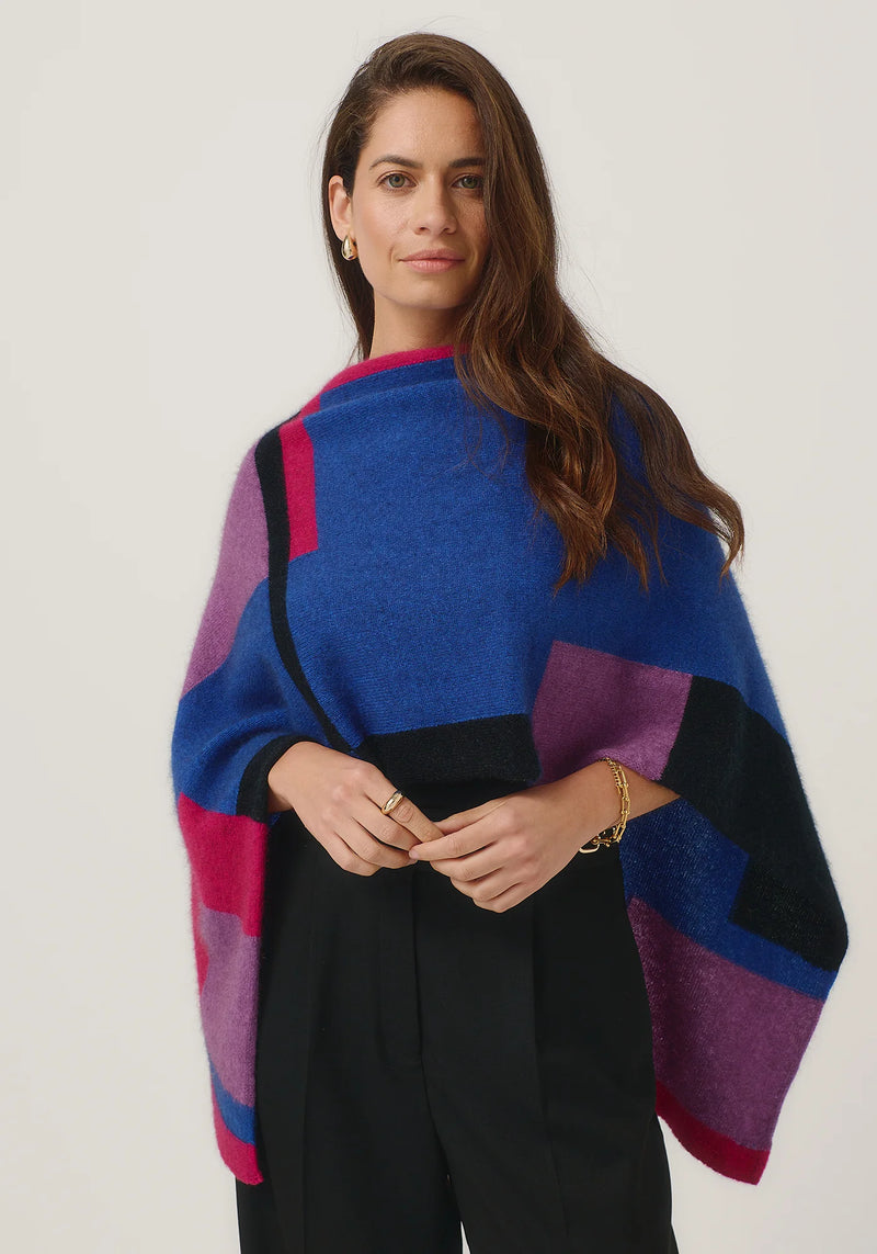 Empress Poncho in Dusty Blue/Lupin Multi | Merinomink