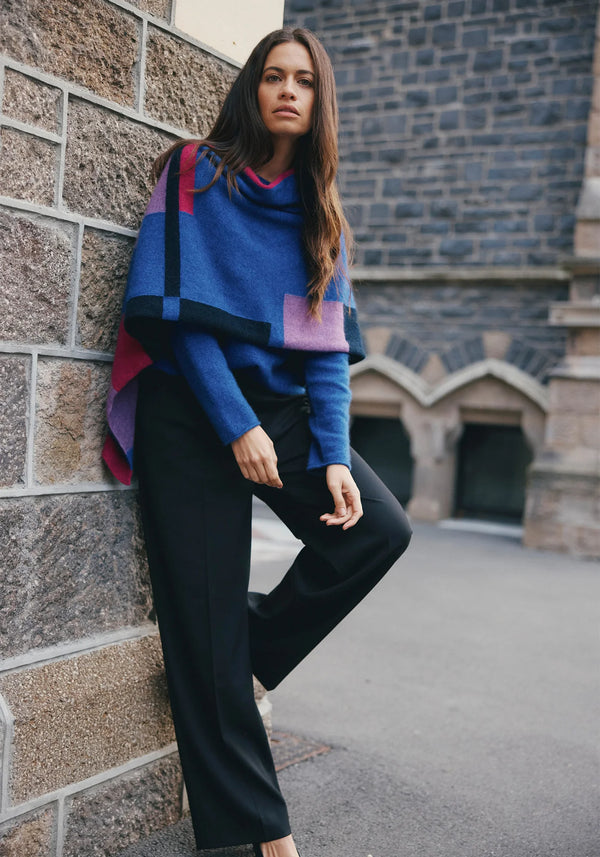 Empress Poncho in Dusty Blue/Lupin Multi | Merinomink