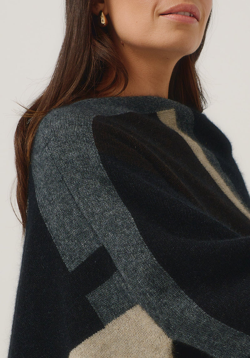 Empress Poncho in Jet/Slate Multi | Merinomink