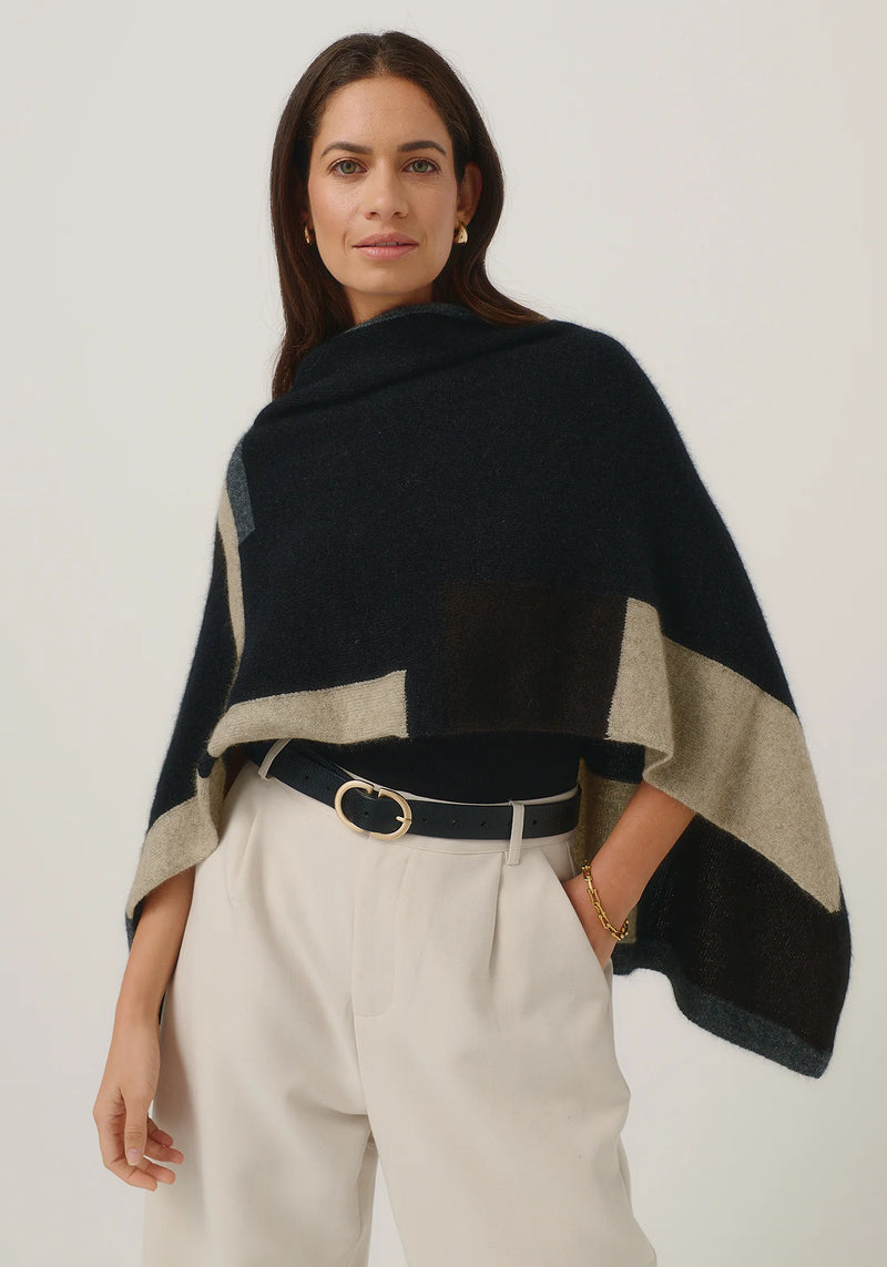 Empress Poncho in Jet/Slate Multi | Merinomink