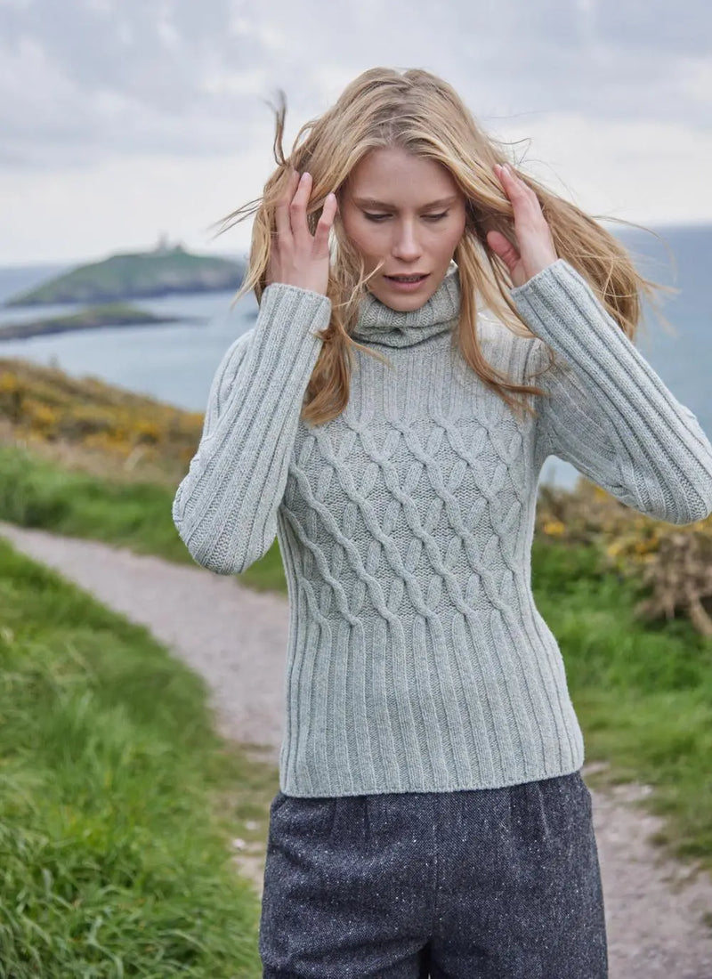 Cable Polo Neck Cream Cloud Jumper | Fisherman Out of Ireland at Sarah Thomson Melrose | Classic womenswear