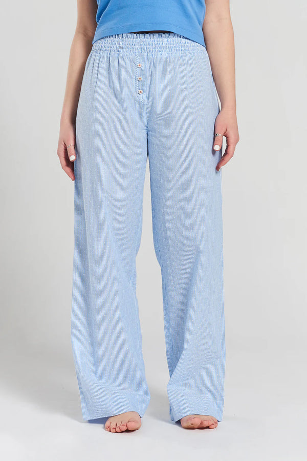 Chicory Ethical-Cotton Pyjama Trousers in Mountain Blue | Peachaus