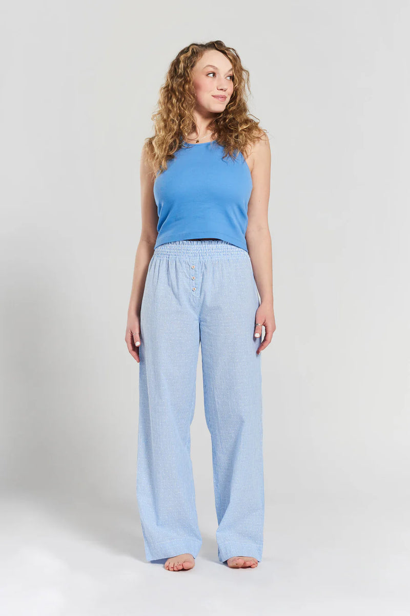 Chicory Ethical-Cotton Pyjama Trousers in Mountain Blue | Peachaus