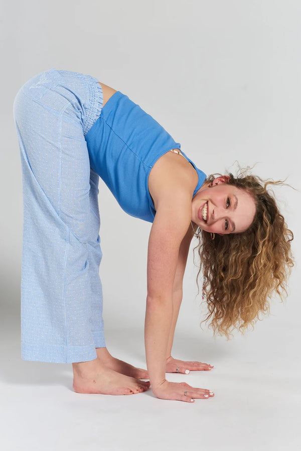 Chicory Ethical-Cotton Pyjama Trousers in Mountain Blue | Peachaus