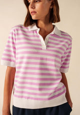 Carola R Polo Tee in Nacre Stripe | Saint James