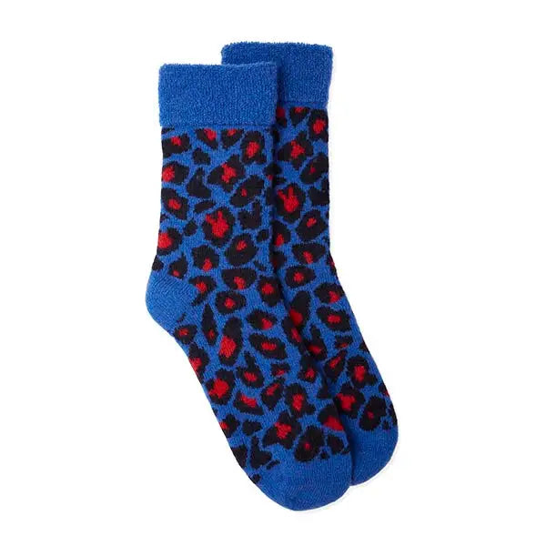 Blue, Red and Black Leopard Slipper Socks | Somerville at Sarah Thomson