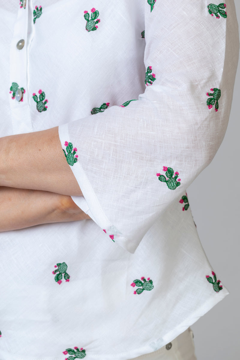 The Embroidered Cactus Linen Shirt | Sartoria Saracena at Sarah Thomson | Detail images of sleeve