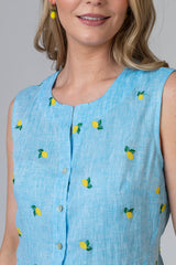 The Lemon Maxi Linen Dress | Sartoria Saracena at Sarah Thomson | Details of embroidery