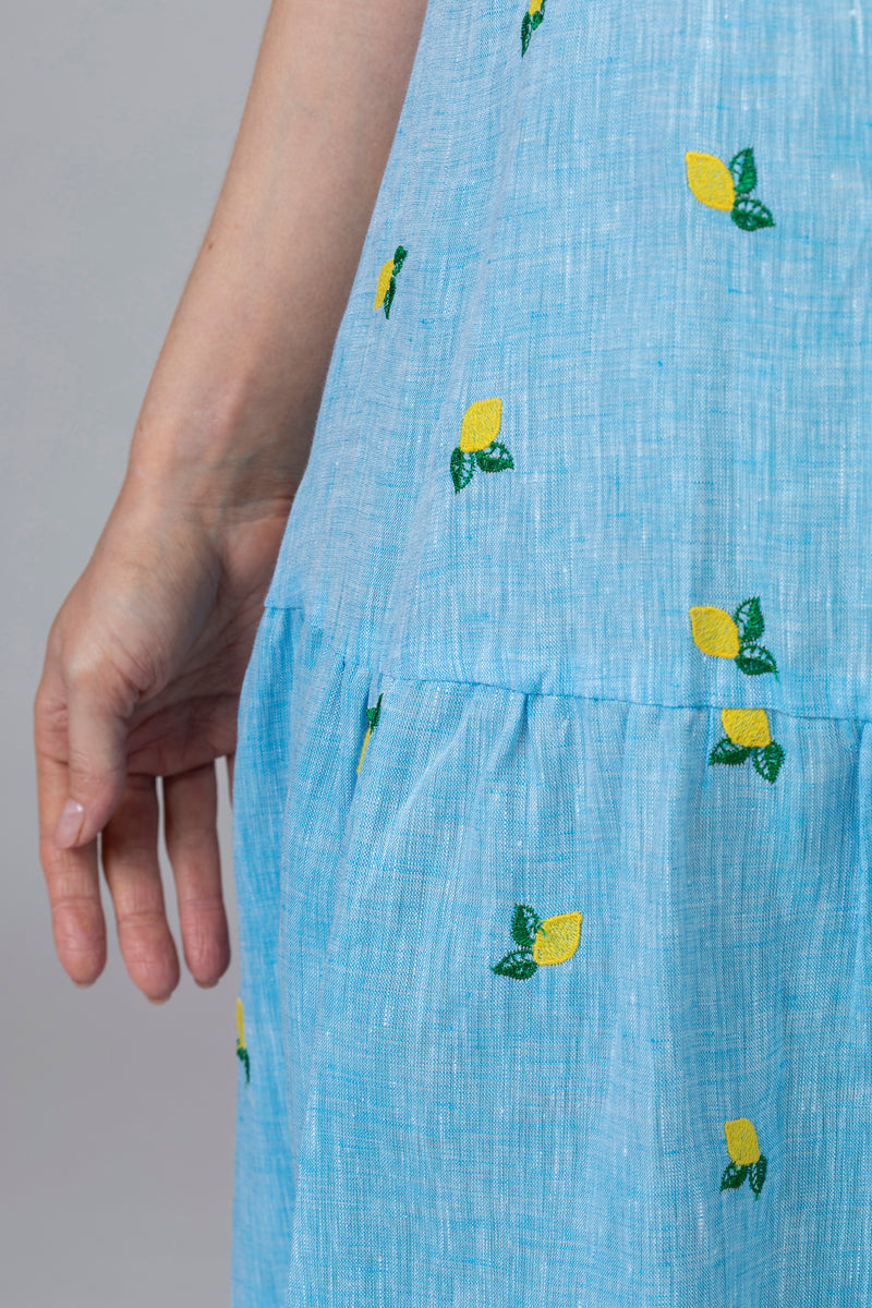 The Lemon Maxi Linen Dress | Sartoria Saracena at Sarah Thomson | Details of skirt