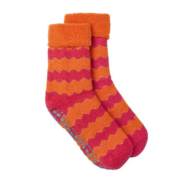 Orange and Pink Zigzag Slipper Socks | Somerville