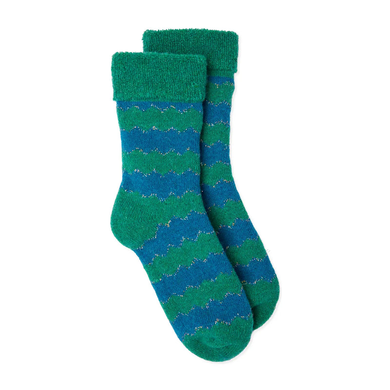 Green and Blue Zigzag Slipper Socks | Somerville at Sarah Thomson Melrose