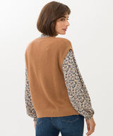 Eve Knitted Camel Waistcoat | Brax at Sarah Thomson Melrose | Back of the garment on model
