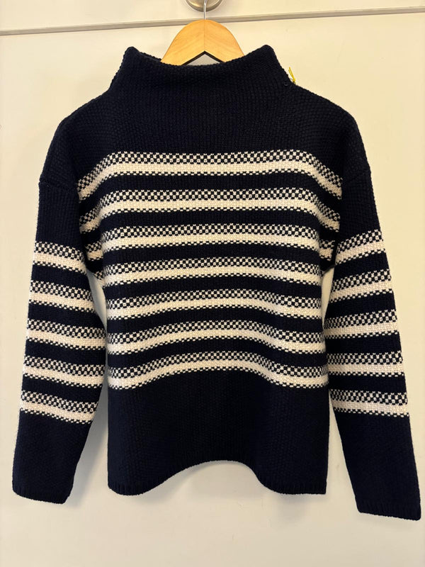 Cream Merino Mock Neck Jumper with Navy Stripe | Fisherman Out of Ireland