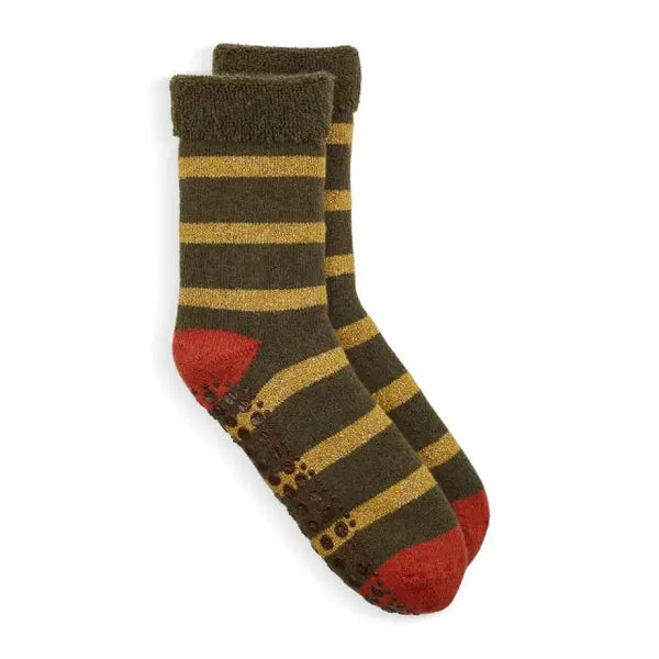 Gold and Khaki Glitter Stripe Slipper Socks | Somerville