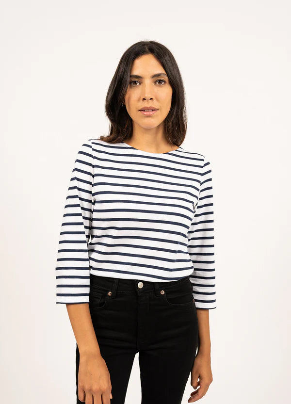 Galathee II Striped 3/4 Top in Neige/Marine | Saint James