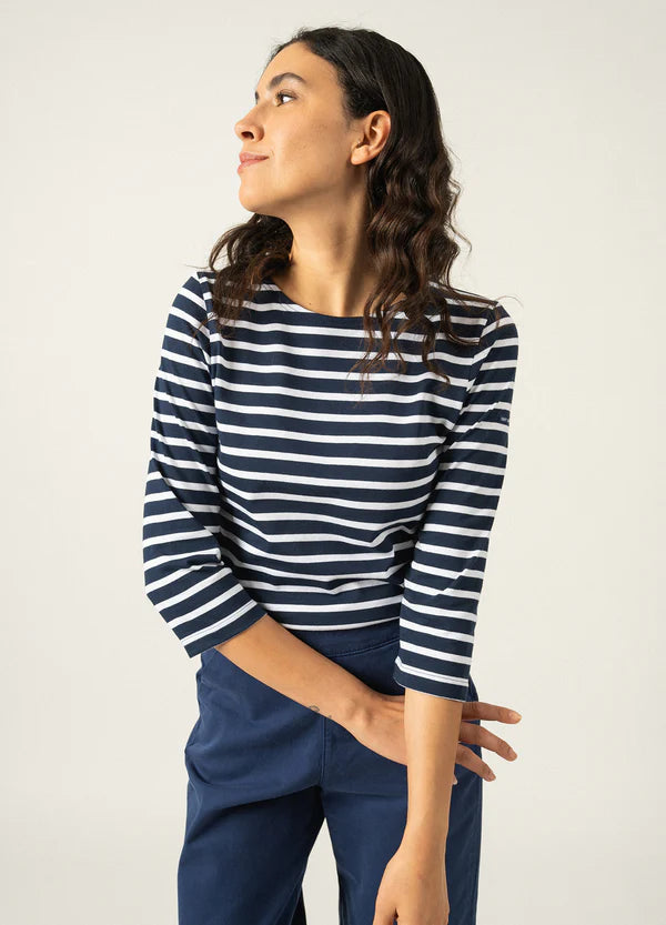 Galathee II Striped 3/4 Top in Marine/Neige | Saint James