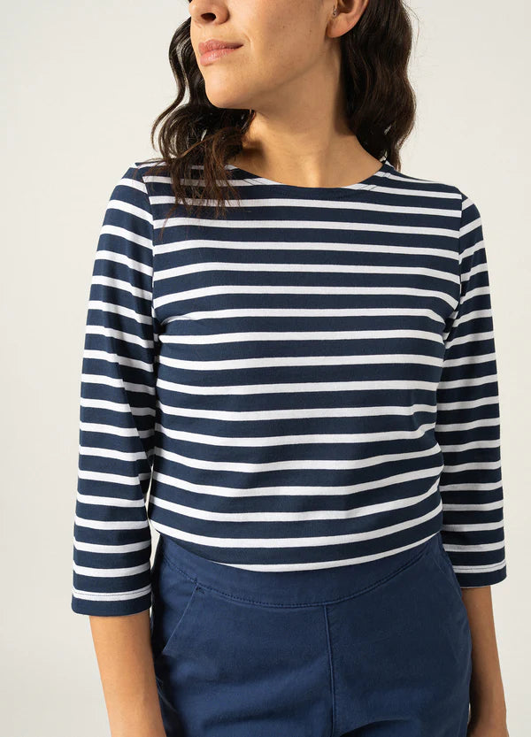 Galathee II Striped 3/4 Top in Marine/Neige | Saint James