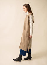 Geneve Long Beige Wool Waistcoat | Saint James