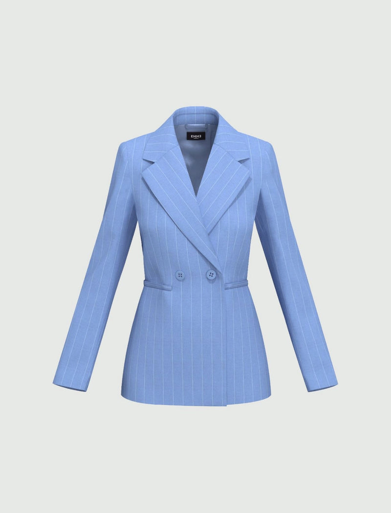 Agra Pinstripe Blue Linen Jacket | EMME