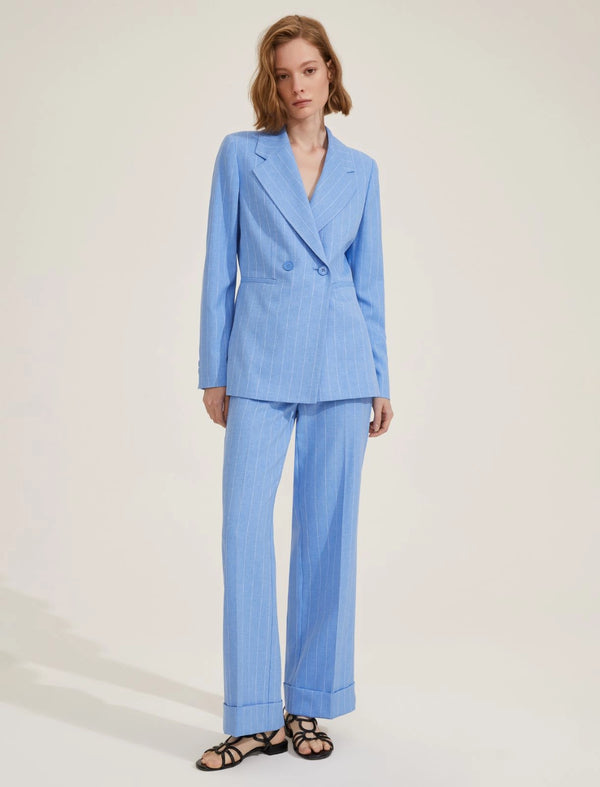 Agra Pinstripe Blue Linen Jacket | EMME