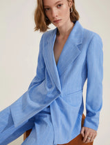 Agra Pinstripe Blue Linen Jacket | EMME