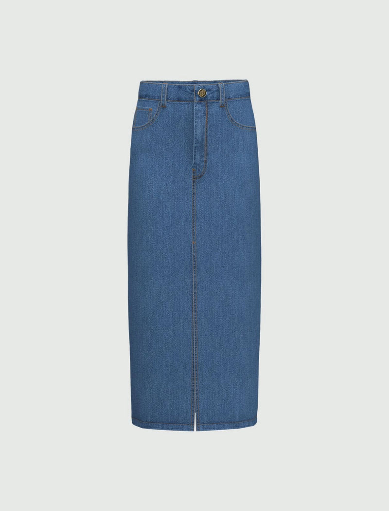 Liquore Blue Jeans Denim Midi Skirt | EMME