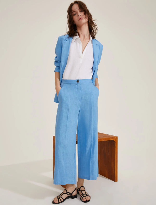 Silvana Light Blue Wide Linen Trousers | EMME