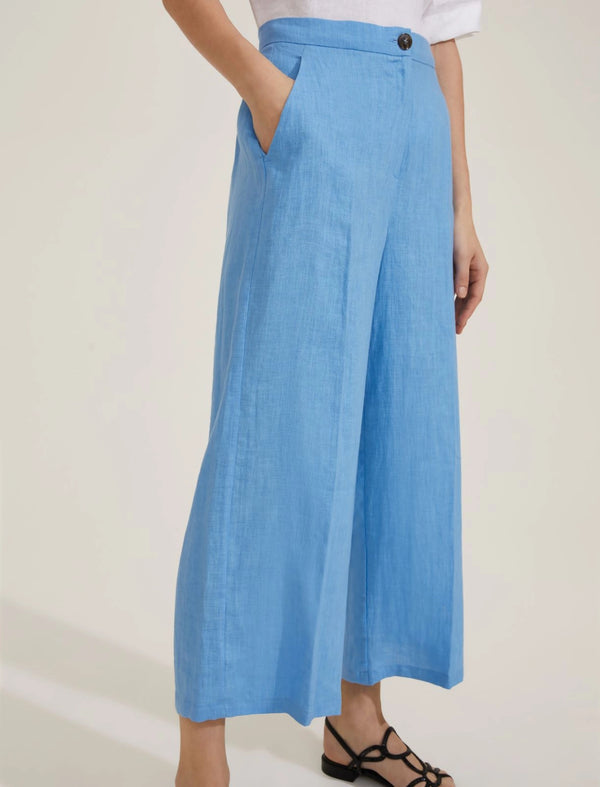 Silvana Light Blue Wide Linen Trousers | EMME