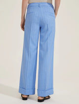 Agra Pinstripe Blue Linen Trousers | EMME