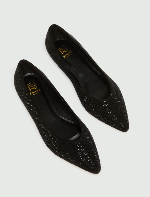 Omero Black Rhinestone Ballet Pumps  | EMME