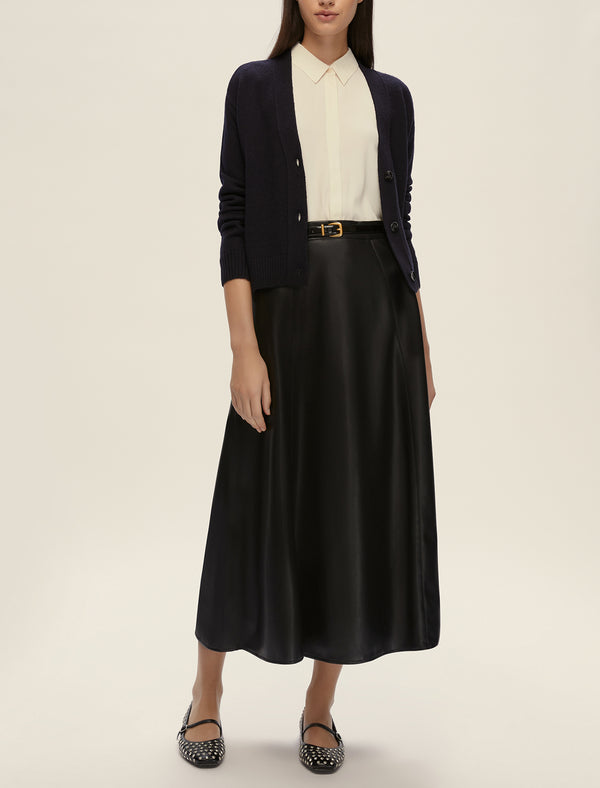 Vally Black Faux-Leather Midi Skirt | EMME