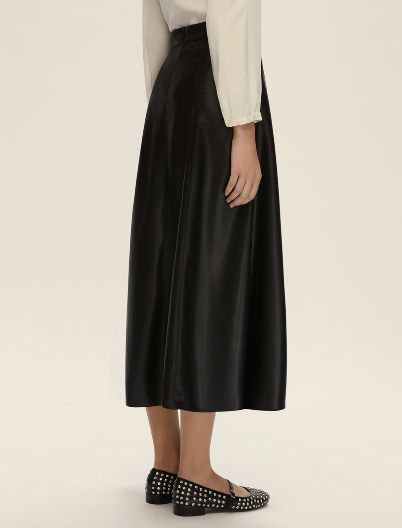 Vally Black Faux-Leather Midi Skirt | EMME