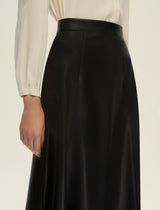 Vally Black Faux-Leather Midi Skirt | EMME